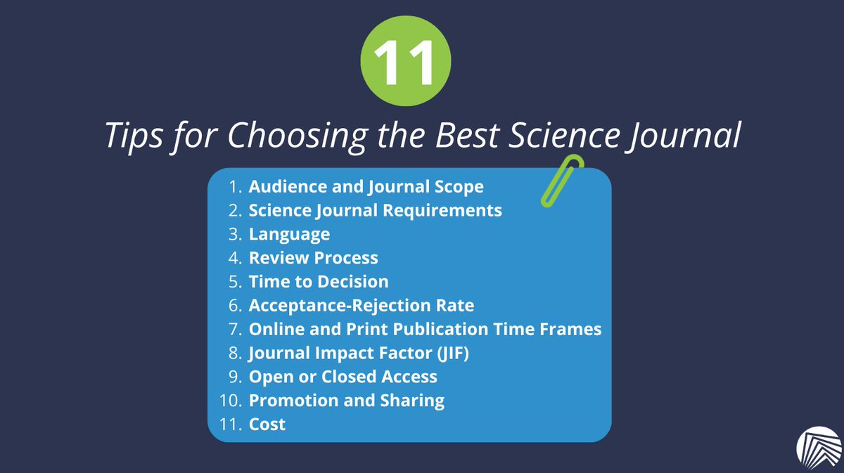 SciTechEdit's tweet image. 11 Tips for Choosing the Best Science Journal

1️⃣ Define audience
2️⃣ Check requirements
3️⃣ Consider non-English
4️⃣ Review process
5️⃣ Short response times
6️⃣ Acceptance rates
7️⃣ Publication timelines
8️⃣ Impact factor
9️⃣ Open Access
🔟 Promote work
1️⃣1️⃣ Know costs

#AcademicWriting
