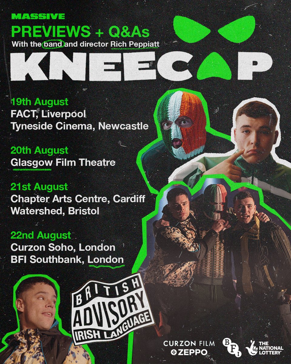 FACT_Cinema's tweet image. 🇮🇪🎤 We are so excited to welcome @KNEECAPCEOL for a preview of Rich Peppiatt’s riotous music biopic that follows the band’s rise to fame and their roles as unlikely leaders of a movement to save &amp;amp; reinvigorate their mother tongue.

🗓️ #Kneecap + Q&amp;amp;A with the band: 19 Aug, 19.00