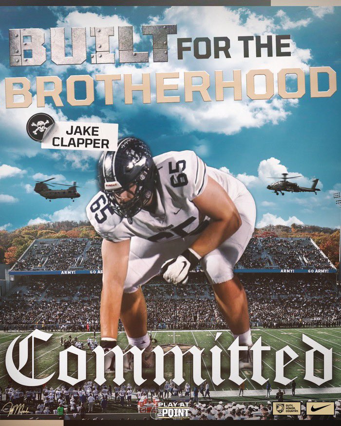 Jake Clapper (@jakeclapper6) on Twitter photo I’m excited to announce my commitment to Army West Point!!! Thank you God for blessing me with this opportunity. Can’t wait to be a part of the brotherhood!#goarmy #beatnavy
<a href="/RollHudFootball/">Hudson Football</a> <a href="/ArmyWP_Football/">Army Football</a> <a href="/CoachBPowers/">Blake Powers</a> <a href="/DrinkallCoach/">Matthew Drinkall 🇺🇸</a> <a href="/CoachJeffMonken/">Jeff Monken</a> <a href="/DaleRodick/">Dale Rodick II</a> <a href="/football_t3/">T3 Football</a> I’m excited to announce my commitment to Army West Point!!! Thank you God for blessing me with this opportunity. Can’t wait to be a part of the brotherhood!#goarmy #beatnavy
<a href="/RollHudFootball/">Hudson Football</a> <a href="/ArmyWP_Football/">Army Football</a> <a href="/CoachBPowers/">Blake Powers</a> <a href="/DrinkallCoach/">Matthew Drinkall 🇺🇸</a> <a href="/CoachJeffMonken/">Jeff Monken</a> <a href="/DaleRodick/">Dale Rodick II</a> <a href="/football_t3/">T3 Football</a>