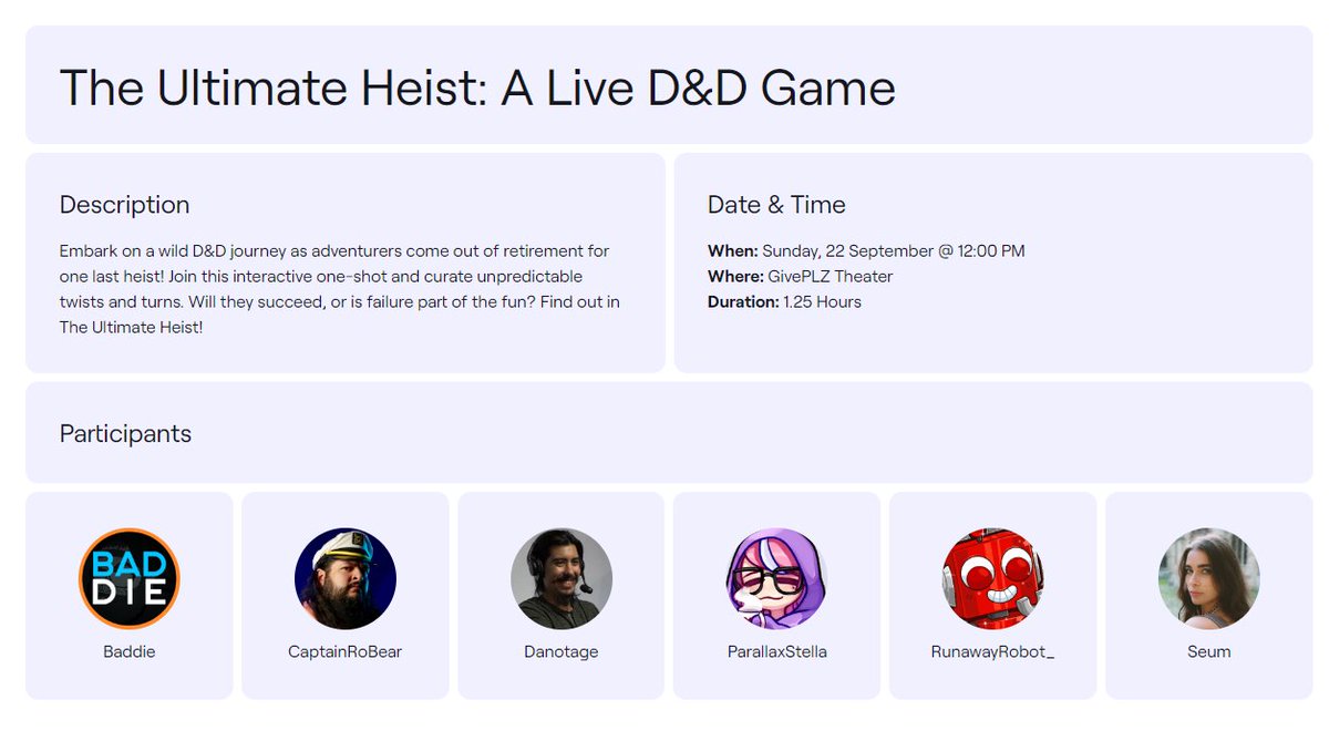 WOOOOOOOOOOO
Baby's first Twitchcon Panel was approved and it's D&amp;D related with an amazing cast!

Basically, we'll be doing a lil live show to introduce a limited series following a retired heist crew banding together for "one last job"💰