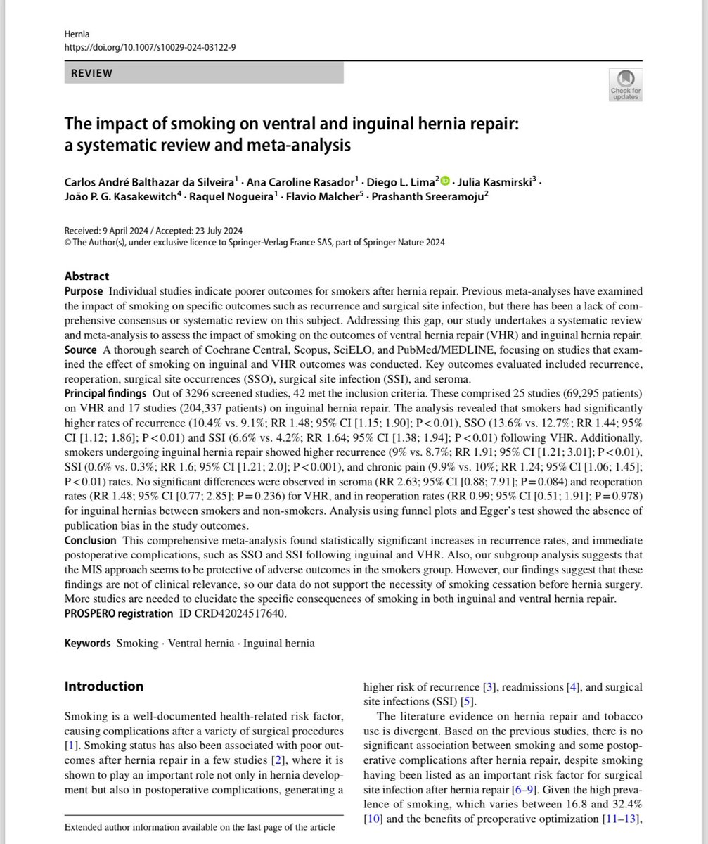 Diego Lima, MD MSc (@dilaurentino) on Twitter photo 🔥 hot out of the oven 👨🍳 our manuscript just published at Hernia Journal! Congratulations to this incredible team <a href="/carlosabs99/">Carlos Silveira, MD</a> <a href="/acrasador/">Ana Caroline Rasador, MD</a> <a href="/JoaoKasakewitch/">João Pedro Kasakewitch, MD MPH</a> <a href="/NogueiraRaquel_/">Raquel Nogueira</a> <a href="/flavio_malcher/">Flavio Malcher</a> Julia and Dr Sreeramoju . Hard work pays off. #medX #surgX #MedTwitter #SoMe4Surgery 🔥 hot out of the oven 👨🍳 our manuscript just published at Hernia Journal! Congratulations to this incredible team <a href="/carlosabs99/">Carlos Silveira, MD</a> <a href="/acrasador/">Ana Caroline Rasador, MD</a> <a href="/JoaoKasakewitch/">João Pedro Kasakewitch, MD MPH</a> <a href="/NogueiraRaquel_/">Raquel Nogueira</a> <a href="/flavio_malcher/">Flavio Malcher</a> Julia and Dr Sreeramoju . Hard work pays off. #medX #surgX #MedTwitter #SoMe4Surgery