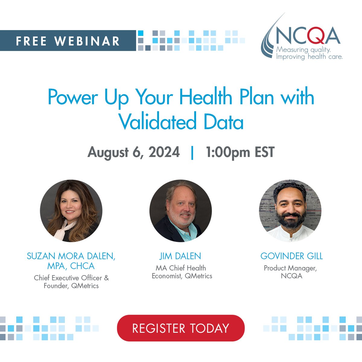 NCQA's tweet image. Join our free webinar, hosted by #NCQA and QMetrics, Inc., to explore the benefits of the #DataAggregator Validation program. Register today and join us as we discuss the best practices and innovative ways to leverage data: bit.ly/3LAf8kR\

#HealthEquity #Webinar