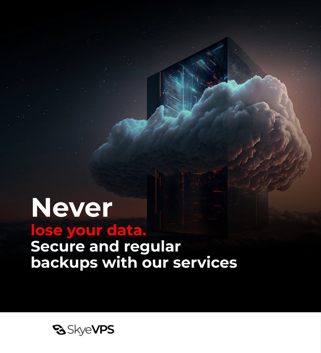 SkyeVps's tweet image. Never lose your data again! With skyeVPS, your backups are secure, reliable, and always accessible. Protect your peace of mind with our top-notch cloud solutions. 🌐🔒 #DataSecurity #SecureBackups #CloudSolutions