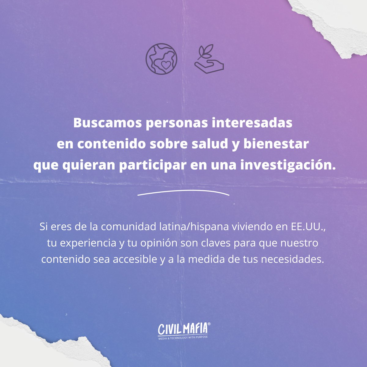 ¿Te preocupa la #salud y el #bienestar? ¡Queremos escucharte!

Completa el siguiente formulario: docs.google.com/forms/d/12JTbN…

#SaludyBienestar #InvestigacionUX #Participa #SaludMental #Bienestar #EncuestaSalud #ParticipaYGana #ComunidadesHispanas