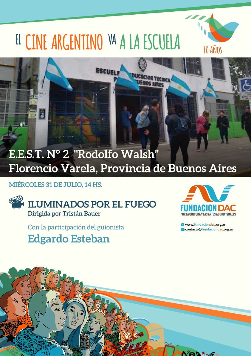 📷 NUEVA FUNCION! HOY 14hs #ElCineArgentinoVaalaEscuela visita a la EEST N°2 Rodolfo Walsh para proyectar Iluminados por el fuego, de Tristán Bauer, con la presencia de su guionista Edgardo Esteban. Estate atenta/o a novedades!! 📽️