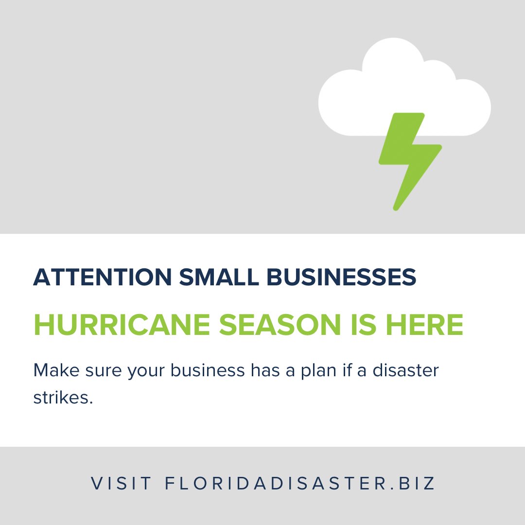 Hurricane season is here! Make a continuity plan for your business. Find out how &gt;&gt;&gt; FloridaDisaster.biz