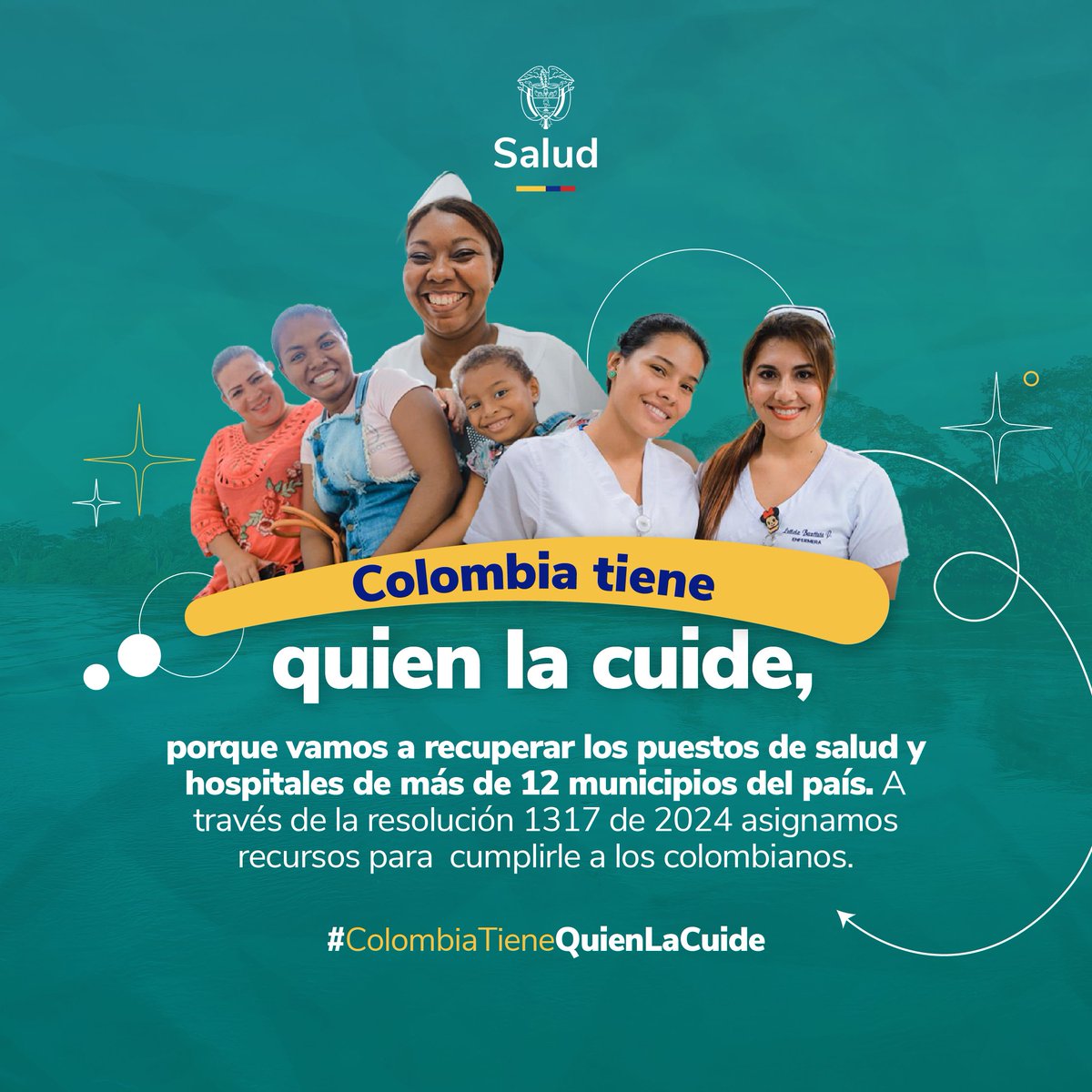 MinSaludCol's tweet photo. #ColombiaTieneQuienLaCuide 12 municipios de zonas apartadas del territorio nacional mejorarán las instalaciones de sus hospitales públicos, en beneficio de la población más vulnerable, a través de la asignación de aproximadamente 8 mil millones de pesos realizada por #MinSaludCol en virtud de la Resolución 1317 de 2024. Nuestro objetivo es recuperar la red pública hospitalaria que durante tanto tiempo estuvo abandonada para mejorar la prestación del derecho fundamental a la salud.