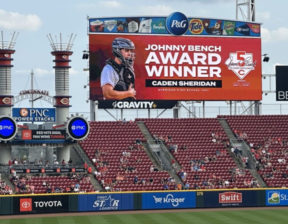 Sheridan HS Baseball (@sheridanbball) on Twitter photo Congrats again to Caden Sheridan who was presented the "Johnny Bench Award" on the field before last nights Reds game in Cincinnati <a href="/Caden_Sheridan/">Caden Sheridan</a> Congrats again to Caden Sheridan who was presented the "Johnny Bench Award" on the field before last nights Reds game in Cincinnati <a href="/Caden_Sheridan/">Caden Sheridan</a>