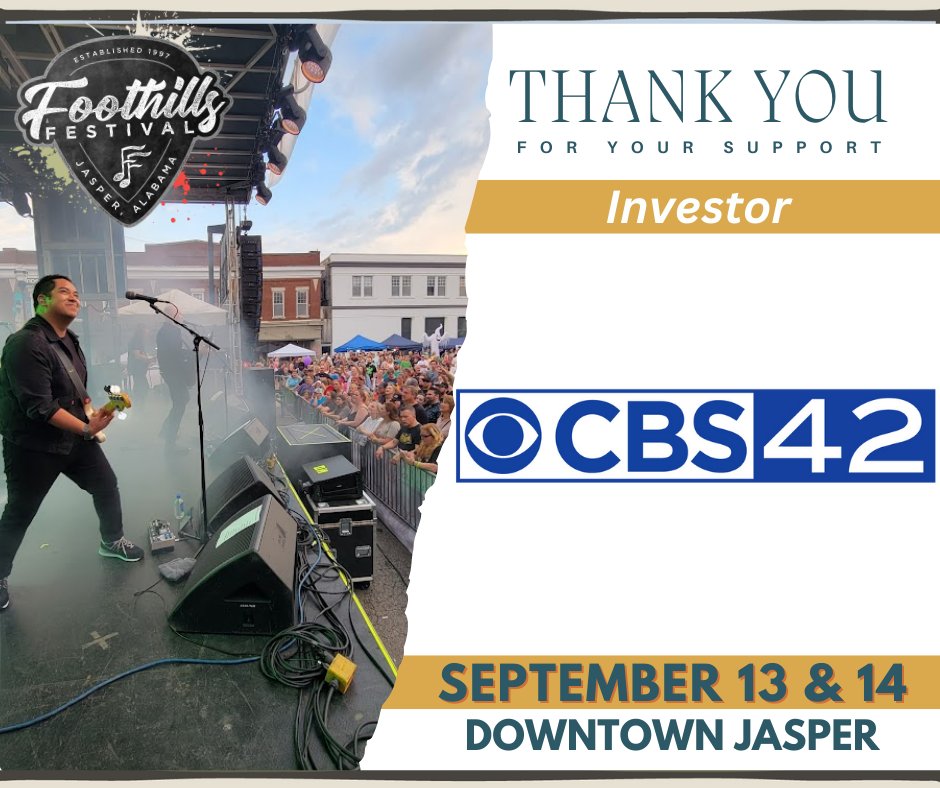 Foothills Festival would not be possible without our partners! Thank you, @cbs_42 for being a Foothills Festival investor! #foothillsfestival2024