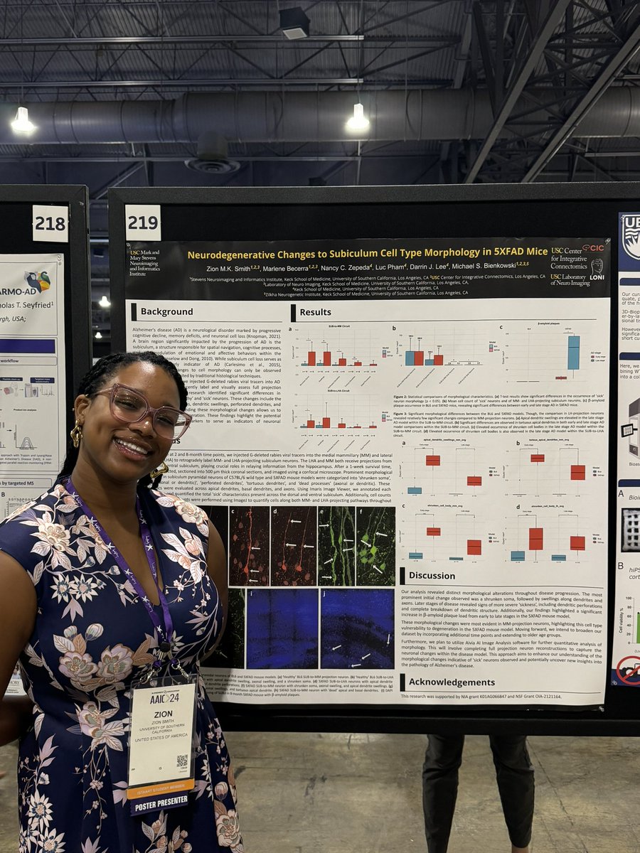 Excited to attend my first research symposium and share my work on neurodegenerative changes in the 5xFAD mouse model! 🧠✨ Feeling inspired by all the incredible research happening in this field! #AAIC2024 #BienkowskiLab