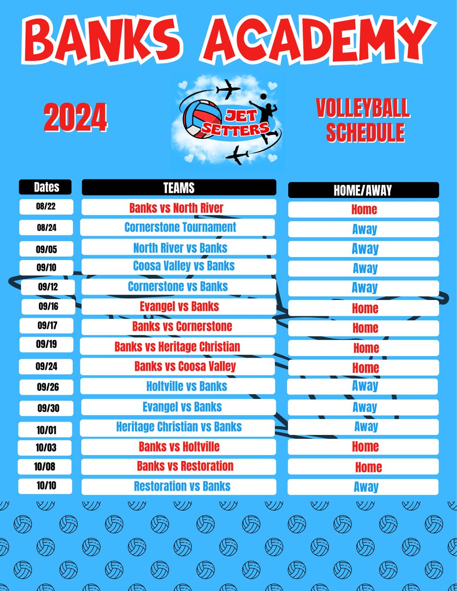 bajetsvball's tweet photo. Time to SET, SERVE, and SPIKE the runway! Let’s go!!! ♥️💙 #jets #jetsetter #banksjets #volleyball #settherunway https://t.co/Lpu3JhC90g