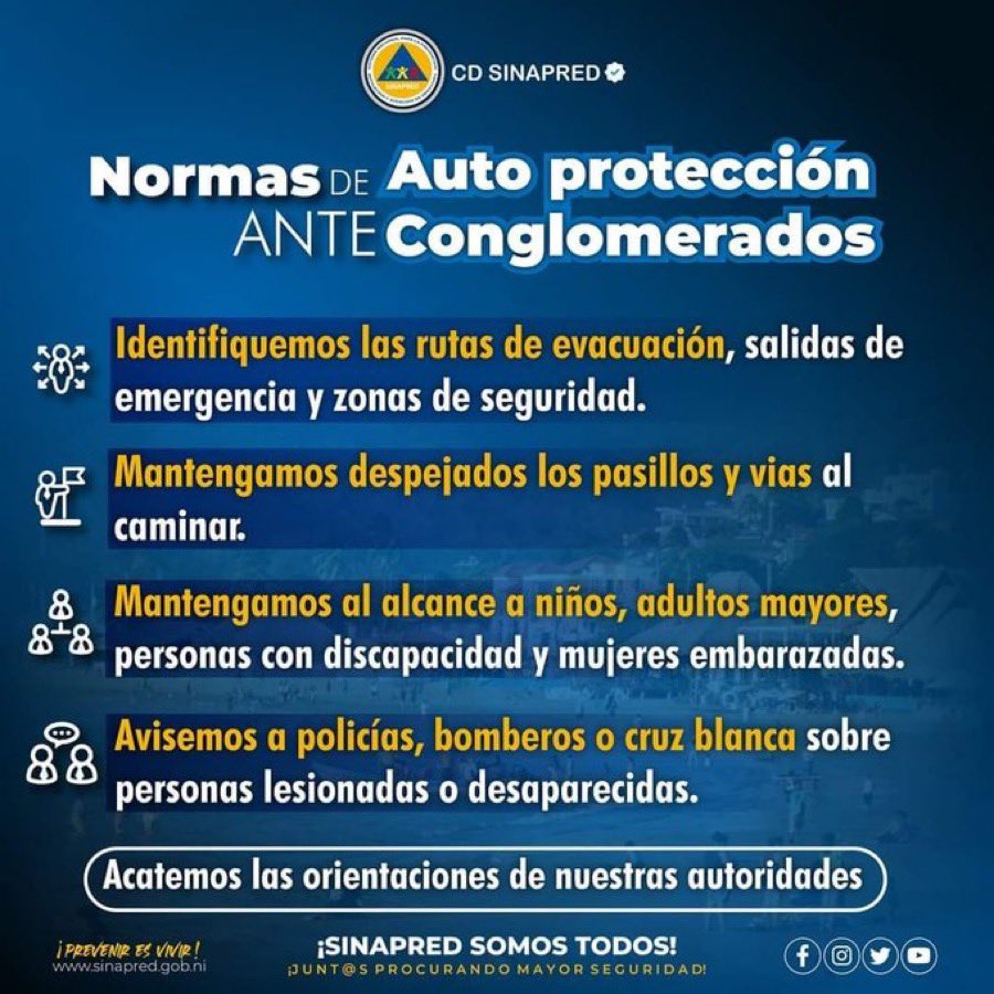 CDNN23Nicaragua's tweet photo. #Nicaragua | El Sistema Nacional de Atención, Prevención y Erradicación de Deastres @CDSINAPRED recuerda las normas de AutoProtección ante Conglomerados de estos días. #ReporteNi
#AquíEstamos
#SeguimosInformando
Jueves 31 de julio 2024 https://t.co/FN02a0P03I