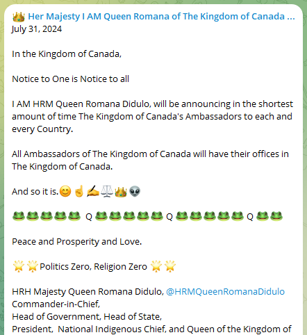 So Didulo wants to play the diplomacy game? Does she knows that diplomacy is a extremely complex subject and Canada doesn't have relations with certain countries.