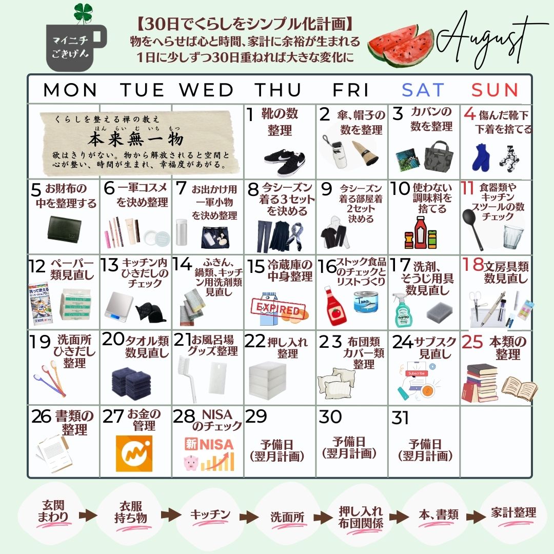 2か月で900万人の方に届いた『断捨離カレンダー』8月分作成しました！1