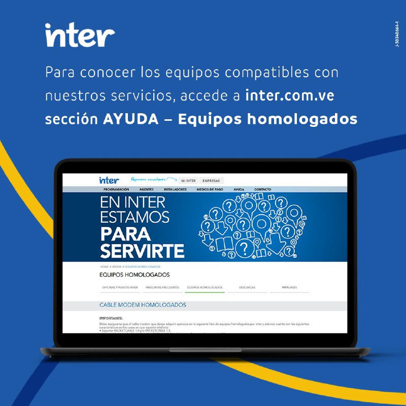 InterCliente's tweet image. En nuestra sección de AYUDA puedes conocer los equipos homologados compatibles con nuestros servicios.
Haz clic aquí 👉 inter.com.ve/ayuda/equipos.…