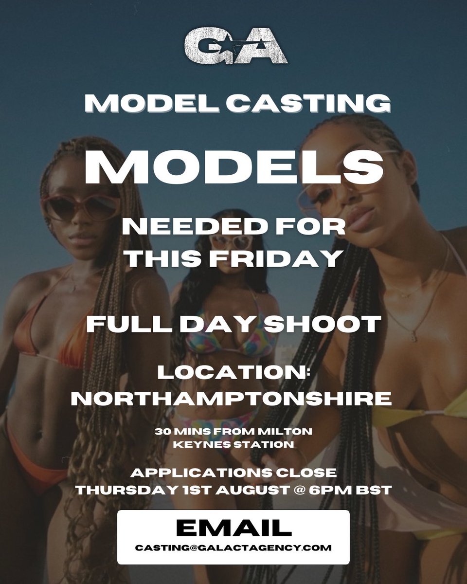 galactamelanin's tweet photo. Model Call Out for THIS Friday! Swipe left for details.

3-5 Models | ALL Genders/Non-binary

To apply email casting@galactagency.com, deadline TOMORROW @ 6PM BST. https://t.co/hLtF7Vrvwj