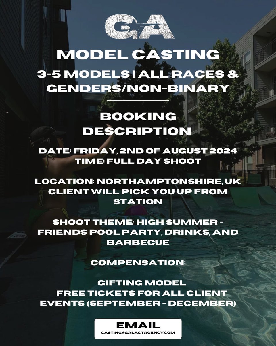 galactamelanin's tweet photo. Model Call Out for THIS Friday! Swipe left for details.

3-5 Models | ALL Genders/Non-binary

To apply email casting@galactagency.com, deadline TOMORROW @ 6PM BST. https://t.co/hLtF7Vrvwj
