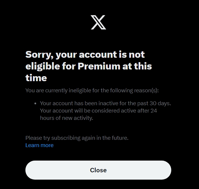 WTFTattoos's tweet photo. @premium Hi, it's not letting me buy Premium even though I've been active more than 24hours. I keep getting this error: https://t.co/fzZIQmDsq2