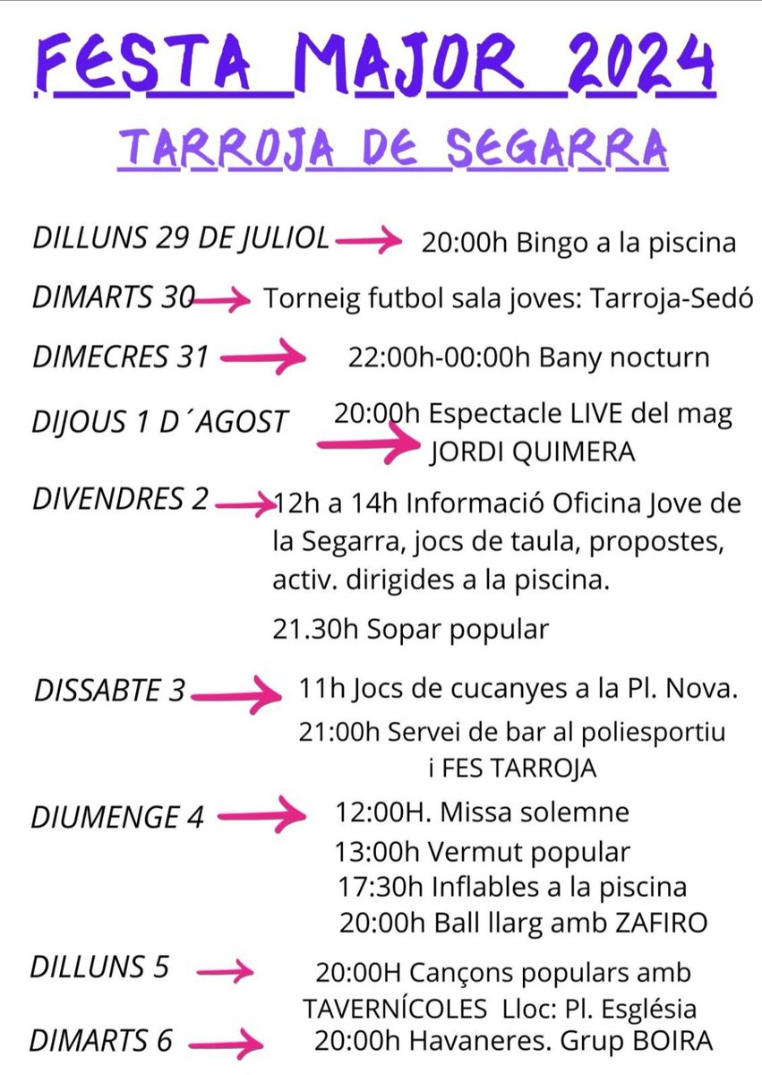 ajtarroja's tweet photo. Tot a punt per la Festa Major de #Tarroja #Segarra Us hi esperem!! Esteu convidats a participar dels diferents actes!! @ajtarroja @ccsegarra @ComarquesPonent @Turisme_Segarra https://t.co/L41th5k4gY