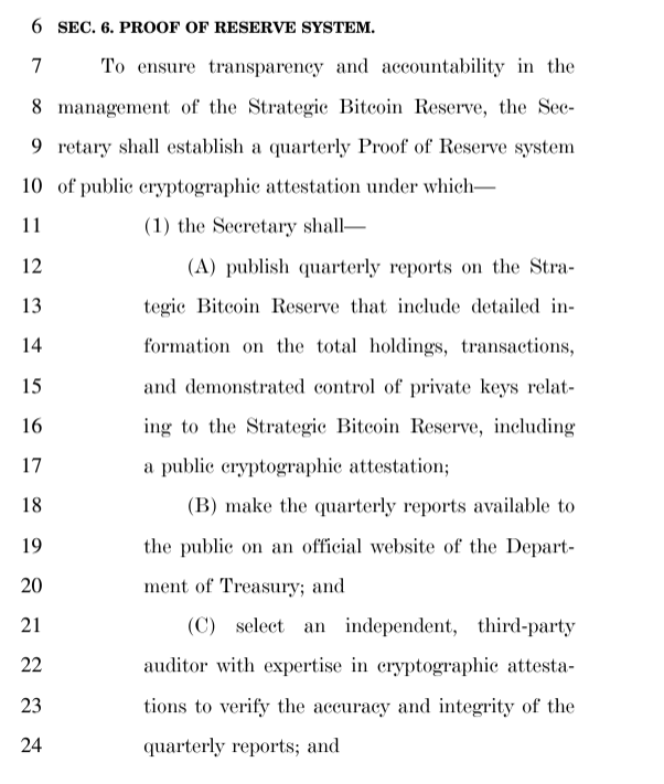 LedgerLensTM's tweet photo. The Strategic Bitcoin Reserve includes a Proof of Reserves requirement.

Bearer assets like bitcoin and cryptocurrencies offer completely new and novel opportunities for accountants and auditors to cryptographically prove ownership and control.

#Auditors, are you ready? https://t.co/OmvSDdlub2