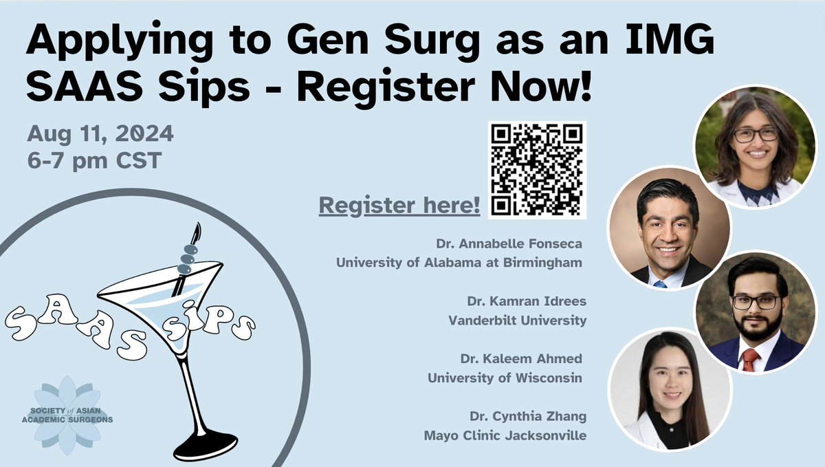 SocAsianAcadSurg (@asianacadsurg) on Twitter photo Join us for our next SAAS Sips event “Applying to Gen Surg as an IMG” with <a href="/afonsecaMD/">Annabelle Fonseca</a>, Dr. Kamran Idress, @KaleedSAmed, Dr. Cynthia Zhang on Aug 11, 2024 6-7p CST. Register here: mcwisc.co1.qualtrics.com/jfe/form/SV_cZ… Join us for our next SAAS Sips event “Applying to Gen Surg as an IMG” with <a href="/afonsecaMD/">Annabelle Fonseca</a>, Dr. Kamran Idress, @KaleedSAmed, Dr. Cynthia Zhang on Aug 11, 2024 6-7p CST. Register here: mcwisc.co1.qualtrics.com/jfe/form/SV_cZ…