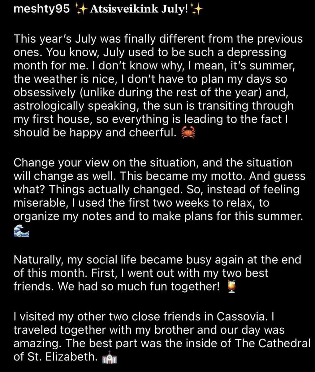 meshty95's tweet photo. #diary #writing #writer #blog #blogger #lifeofmeshty #thoughts #memories #summer #summer2024 #july2024 #july #goodbyejuly #summermemories #twitterblogger #happy #grateful #twitterdiary
-
✨𝐀𝐭𝐬𝐢𝐬𝐯𝐞𝐢𝐤𝐢𝐧𝐤 𝐉𝐮𝐥𝐲!✨
-
𝘏𝘰𝘸 𝘸𝘢𝘴 𝘺𝘰𝘶𝘳 𝘑𝘶𝘭𝘺? ☀️
- https://t.co/7dgQLpu0eK