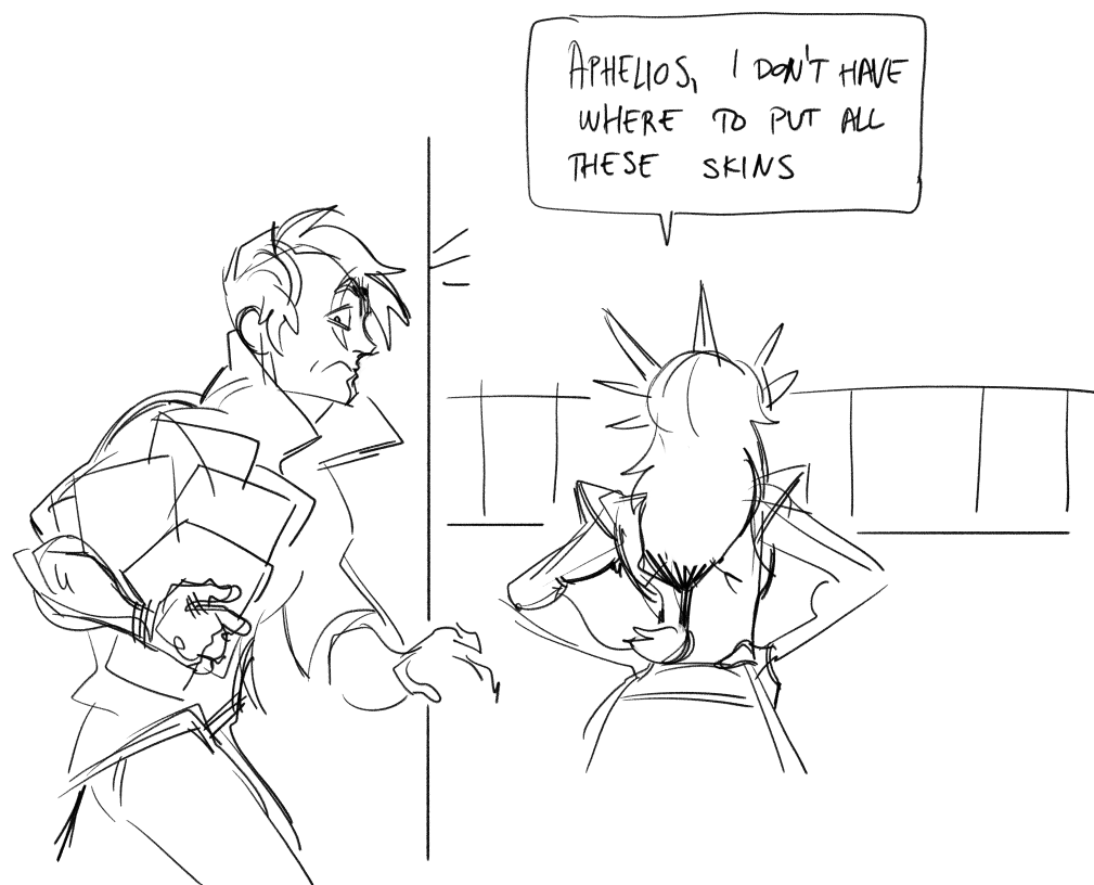 My art skills are terrible today so I just drew this stupid joke, regarding Leona getting an insane number of skins suddenly 