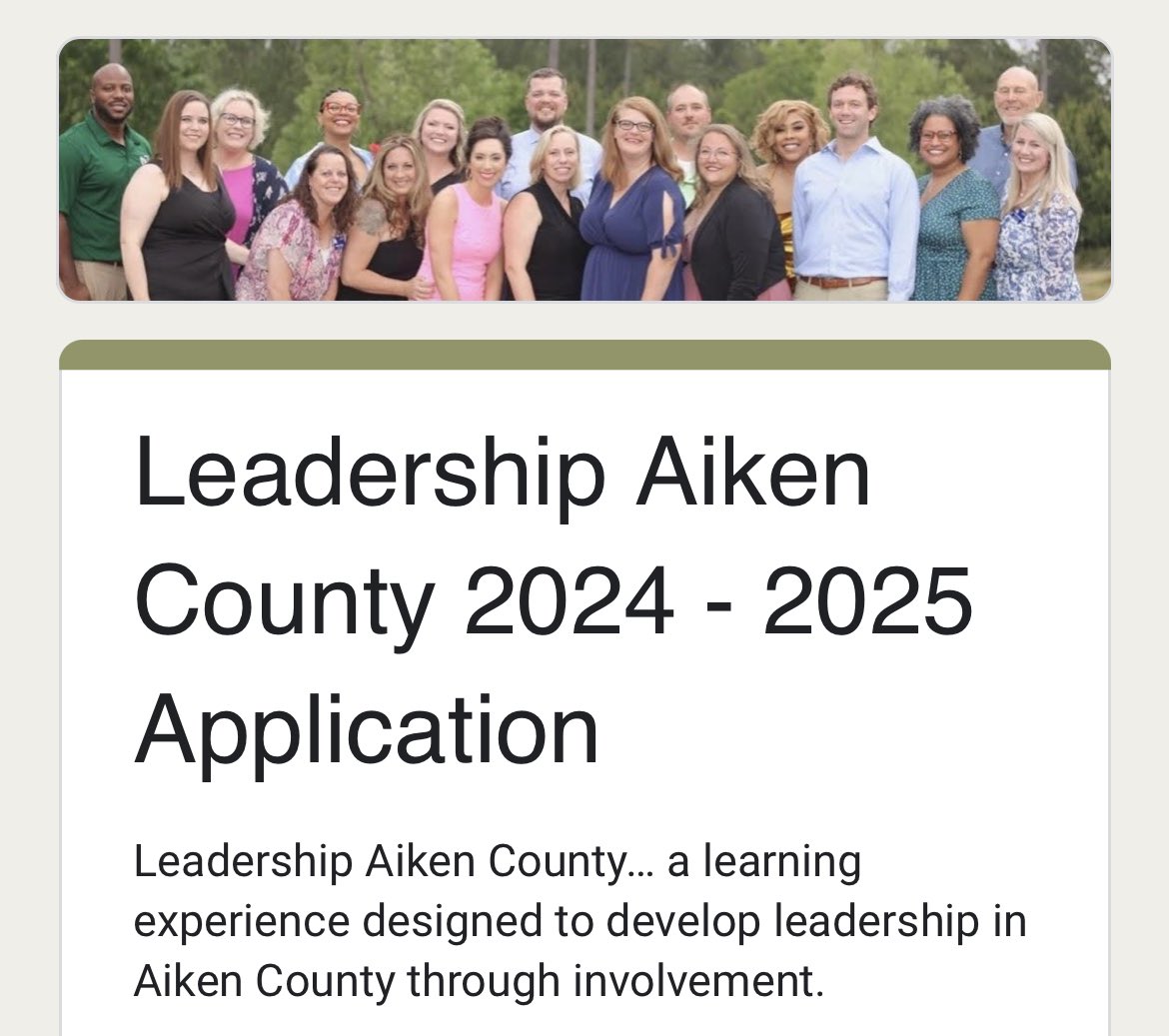 #LAC applications for 2024-25 are due Aug 4.  Haven’t applied yet?😳 Now’s the time! Visit leadershipaikencounty.com today &amp; get started. Come join in &amp; learn a ton about #AikenCounty, #AikenSC, yourself &amp; more. Great folks growing together. #LAC