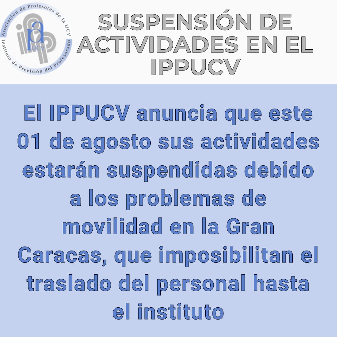 APUCV's tweet photo. Continúan suspendidas las actividades en el #IPPUCV.

#Profesores #Venezuela #UCV https://t.co/tVy8Oaw7CE