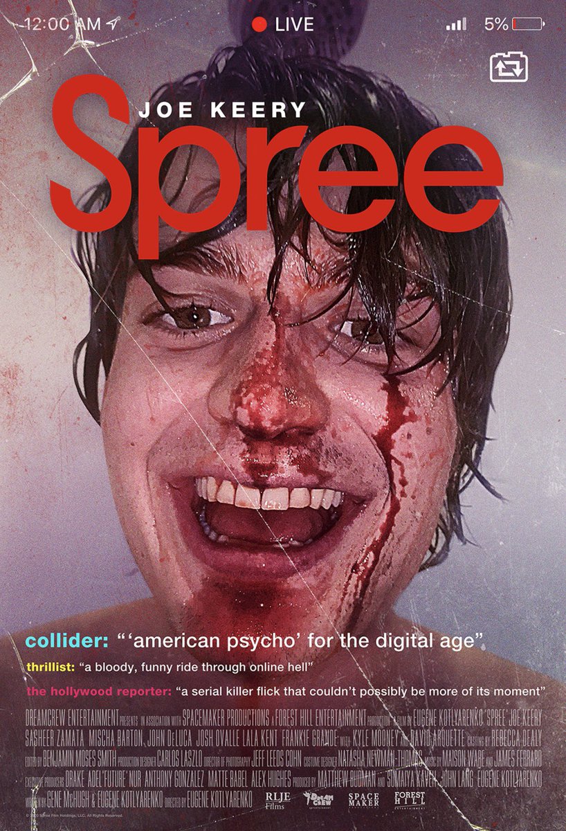 Trib_Ey's tweet image. 1st WATCH-#Spree. I swear the last batch of horrors I’ve seen were all made in 2020! This one v much feels like a Covid movie, ie one made during restrictions. The concept feels fresh but it’s just not that interesting. YouTubers may delight but others should avoid! 2/5.