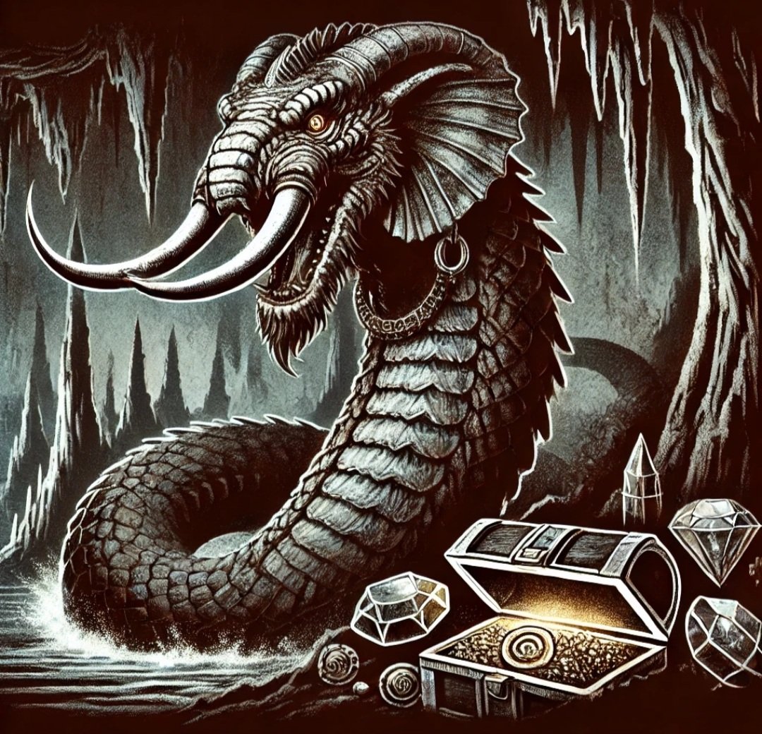 BoudiccaNight's tweet photo. Lurking in South Africa's caves, the Grootslang is a beast of legend – part serpent, part elephant. Would you dare go after the treasure it guards? #OtherWorldlyWonders #MythicalCreatures #Grootslang #Folklore #SouthAfricanLegends https://t.co/SlRehfXk8Q