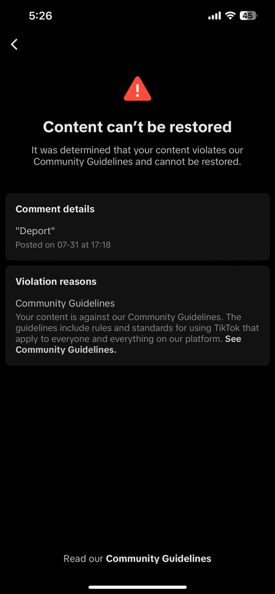 expatforfreedom's tweet photo. How is this against guidelines? When there was others in the comments who said the exact same thing or went off in much more detail. https://t.co/fgp0Eqr2F1
