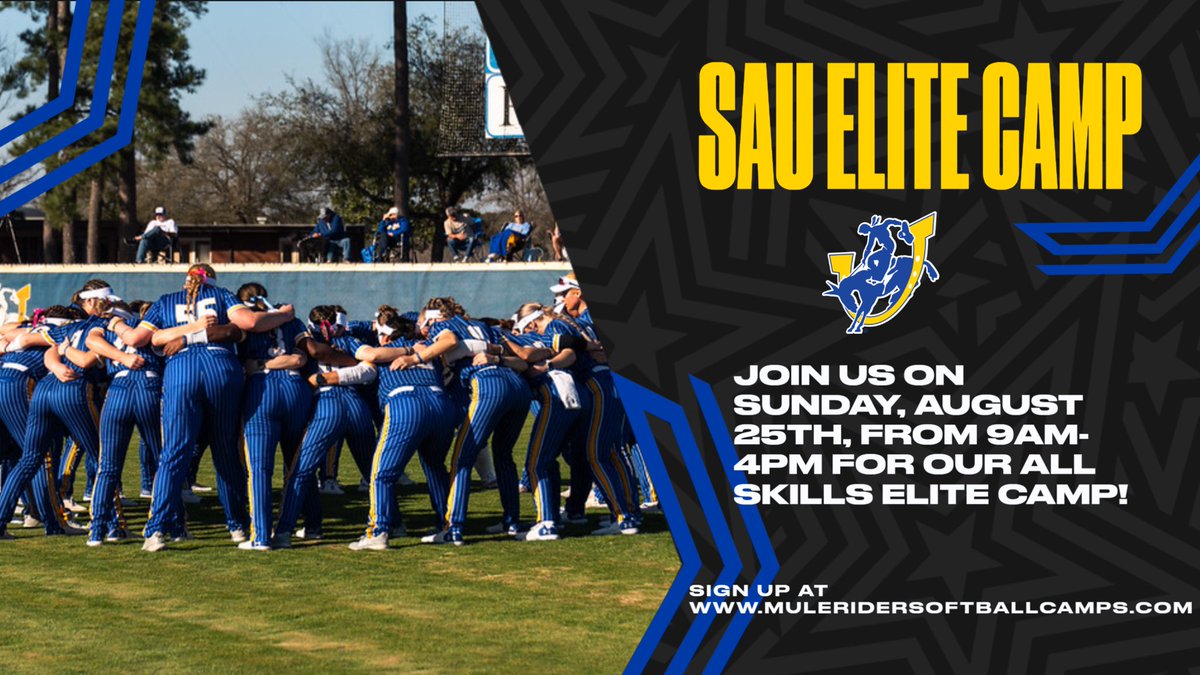 We are less than one month away from our 2024 Elite Camp!

Come work with our current team and coaching staff for a day full of instruction, metrics and scrimmages!

Sign up at
muleridersoftballcamps.com or reach out to mmcarter@saumag.edu for any questions.

#LetsRide #GoMuleriders
