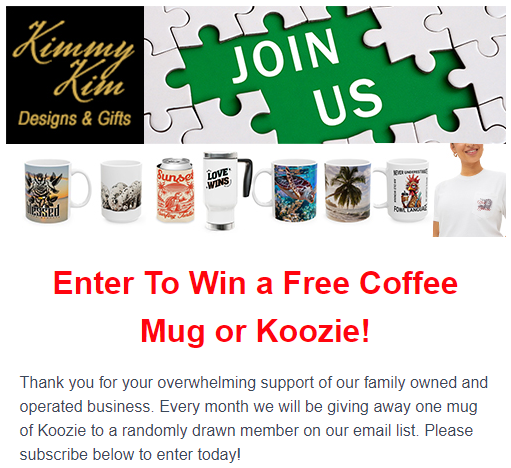 2911WebDesign's tweet image. Enter to Win a Free Coffee Mug or Koozie!
Thank you for supporting our family business! We're giving away a FREE mug or koozie each month to one email subscriber.
💥How to Enter:
Click kimmykimdesigns.com/enter-to-win-f…
Wait for the draw in August!
#EnterToWin #FreeGiveaway