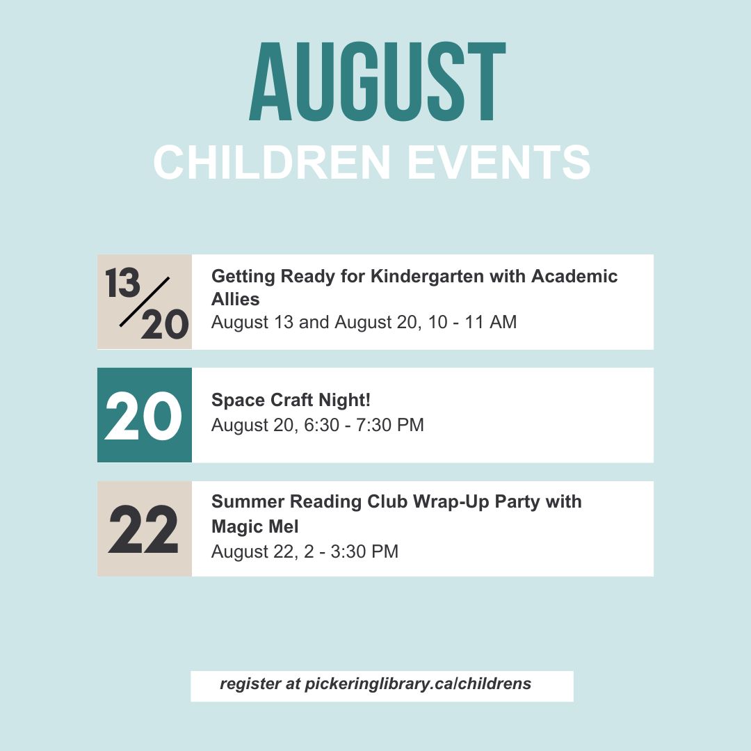 pickeringlibs's tweet image. The summer fun isn’t over yet!  Join us for exciting August children’s events at Pickering Public Library. From cosmic crafts to our magical SRC Wrap-Up Party, the adventure continues! 🎉 All events and details: pickeringlibrary.ca/childrens #PickeringEvents #SummerFun