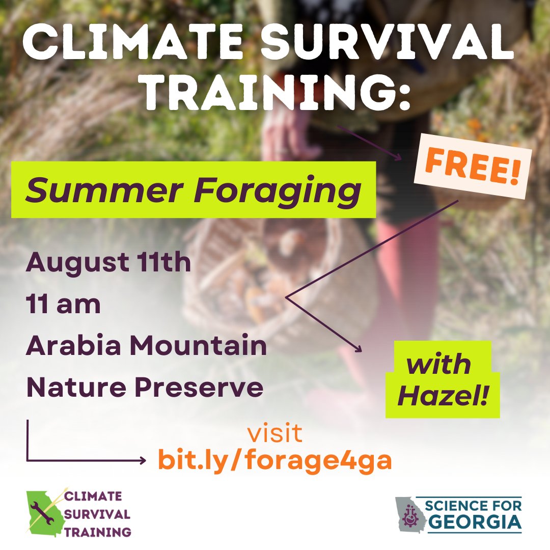 Bid the dog days of summer adieu with August's CST: Summer Foraging with Hazel! We will meet at Arabia Mountain Nature Preserve on Aug. 11th; with Aug. 18th as our back-up date in case of rain. RSVP at bit.ly/forage4ga