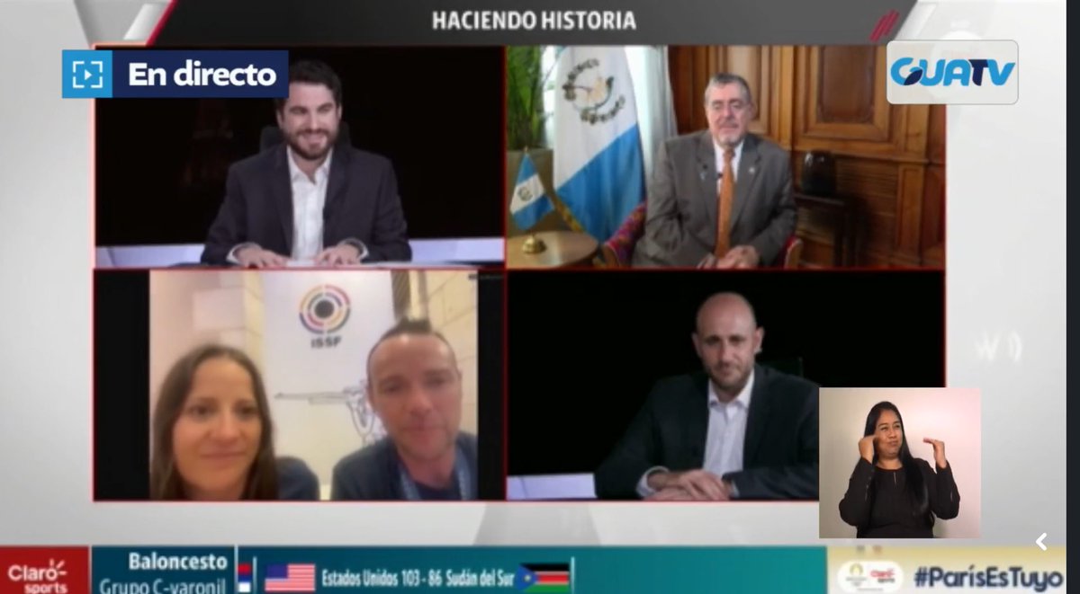 Medallistas olímpicos en la TV con el Presidente <a href="/BArevalodeLeon/">Bernardo Arévalo</a>. 😍🇬🇹