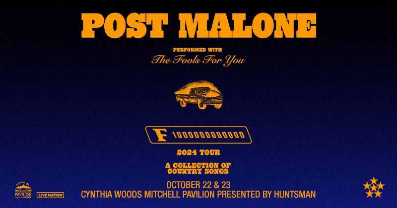 It’s time, Posty lovers! ❤️ Tickets are on sale NOW! Don’t miss Post Malone’s F-1 Trillion Tour at The Cynthia Woods Mitchell Pavilion Presented by Huntsman on October 22 and 23! 🛻