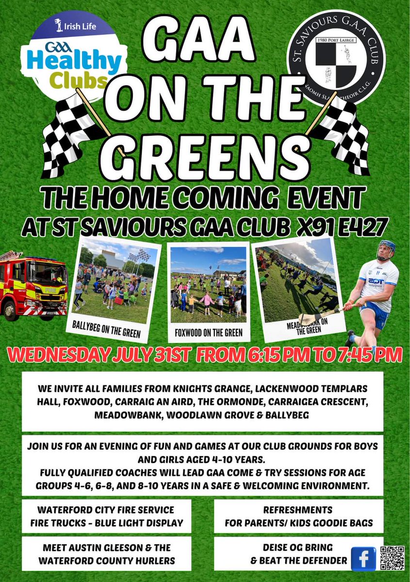 WaterfordGAACG's tweet photo. #GAAOnTheGreen - Homecoming Event &amp; Come &amp; Try Session, a smashing evening in @StSavioursGAA, Ballybeg earlier which was a culmination of a wonderful four weeks of FUN games, participation, Club engagement, skills, coaches playing a great role, positive vibes all round 👏⚫️⚪️✅️ https://t.co/Jq2b35N74x