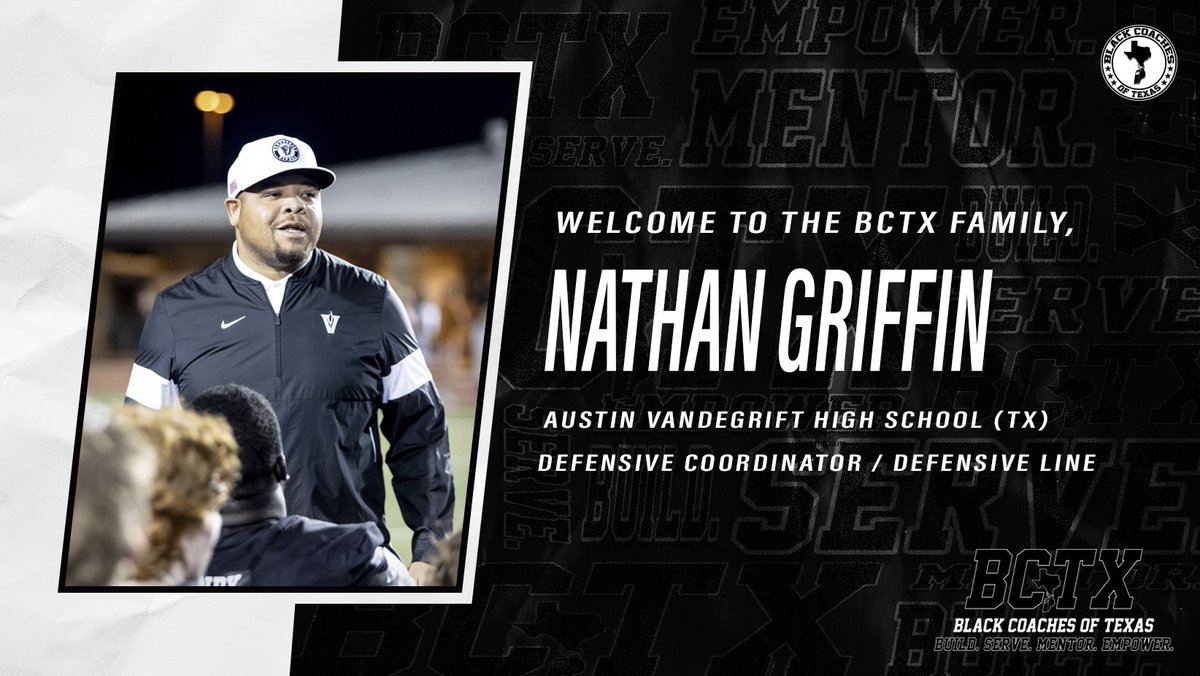 Black Coaches of Texas (@blackcoachestx) on Twitter photo Welcome to the #BCTX🫱🏾🫲🏿 family <a href="/CoachGriff_Nate/">Nate Griffin</a>!
Build. Serve. Mentor. Empower.
Join the #BCTX🫱🏾🫲🏿 today! Welcome to the #BCTX🫱🏾🫲🏿 family <a href="/CoachGriff_Nate/">Nate Griffin</a>!
Build. Serve. Mentor. Empower.
Join the #BCTX🫱🏾🫲🏿 today!