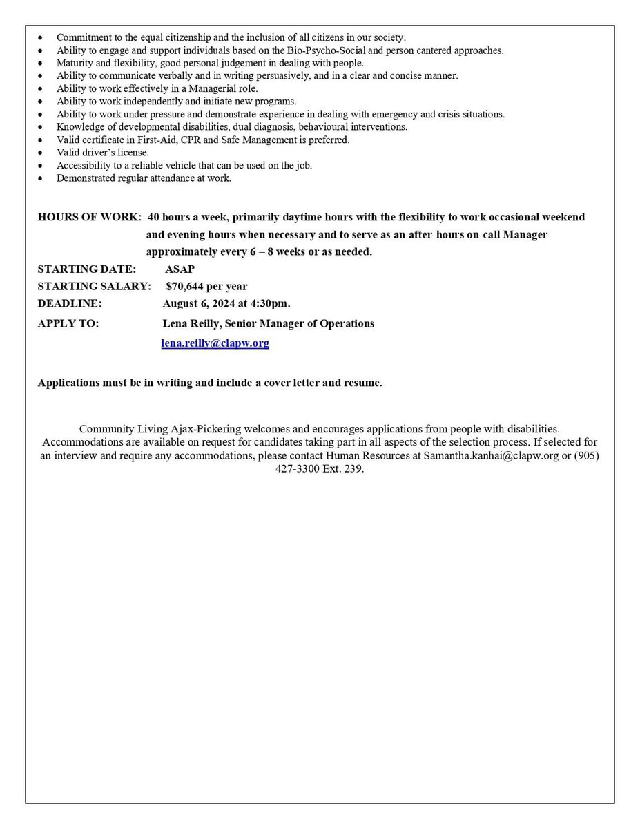 We are hiring a manager at Community Living Ajax Pickering and Whitby.  #bestjobever #MakeADifference