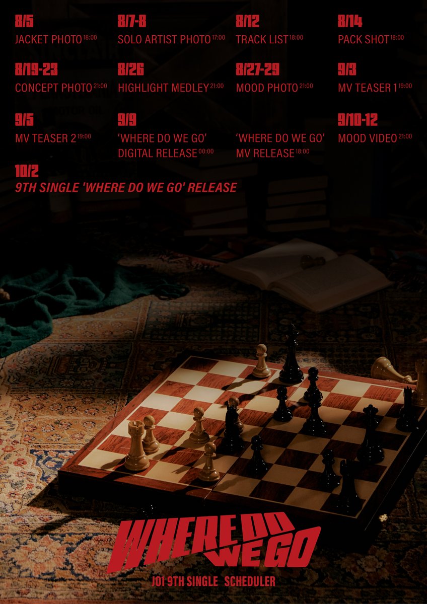 𝗝𝗢𝟭 𝟵𝗧𝗛 𝗦𝗜𝗡𝗚𝗟𝗘
"𝙒𝙃𝙀𝙍𝙀 𝘿𝙊 𝙒𝙀 𝙂𝙊 "

-
CONTENTS SCHEDULE
-

#JO1 #JO1_WHERE_DO_WE_GO
#WHERE_DO_WE_GO