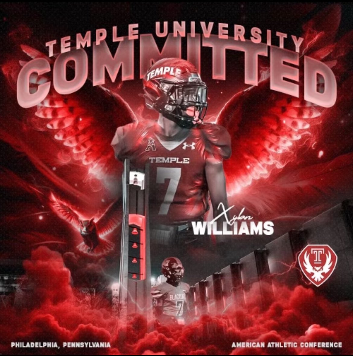 Xylanwilliams2's tweet photo. To God be the glory beyond excited to announce that I am 100% committed to @Temple_FB. #WeTheT #TIUU @TyronCarrier @MikeRoach247 @TimVerghese @jackson_dipVYPE @MarshallRivals @SWiltfong_ @vypehouston @houstonhero713 @Bdrumm_Rivals @CoachRJones_ @coachisbk24 @CoachCiB @CoachAPate https://t.co/dsLGPa0mH6