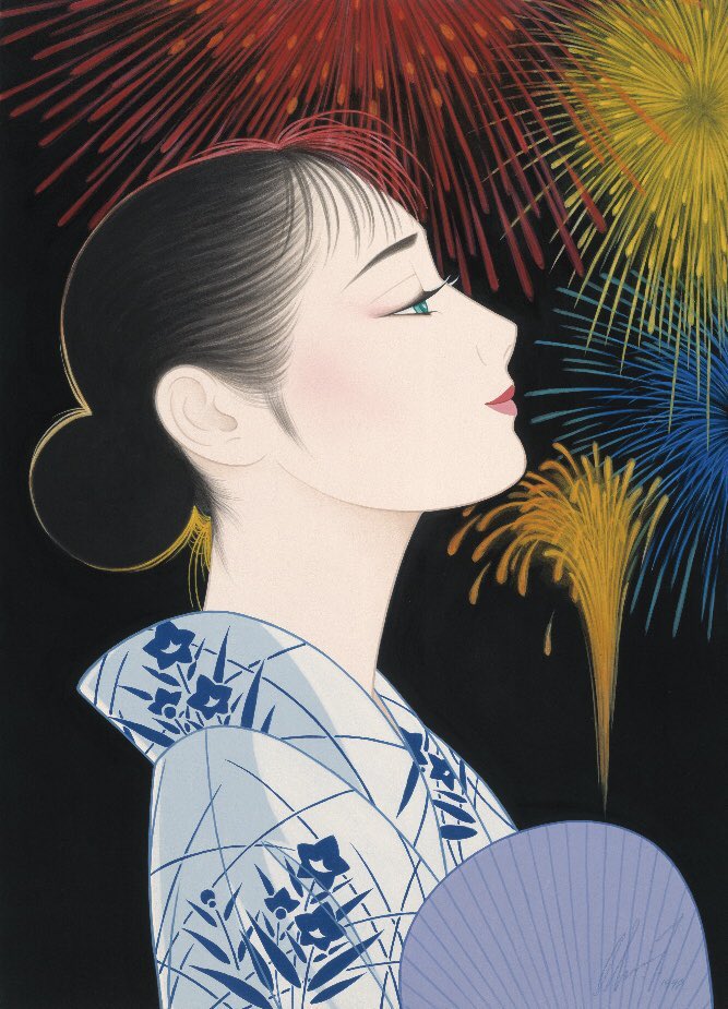 鶴田一郎 美人画 浴衣の人 美しい横顔 浴衣 希少な逸品 浴衣の人