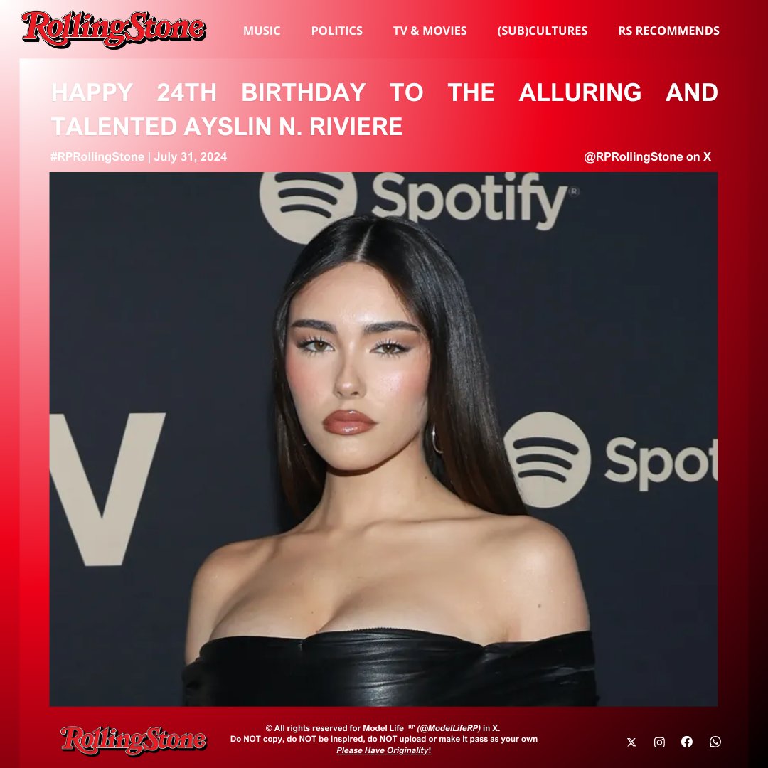 𝗥𝗼𝗹𝗹𝗶𝗻𝗴 𝗦𝘁𝗼𝗻𝗲𝘀 ᴿᴾ •  Pop culture!
Cover • Event • Update • 𝗠͟𝗼͟𝗿͟𝗲͟

﹝  🗞️  ﹞ —— 𝗥𝗲𝗮𝗱 𝗺𝗼𝗿𝗲:  We want to wish a happy 24th birthday to our beloved and talented 𝗔𝘆𝘀𝗹𝗶𝗻 𝗡. 𝗥𝗶𝘃𝗶𝗲́𝗿𝗲 (@calidecent) © #RPRollingStone
