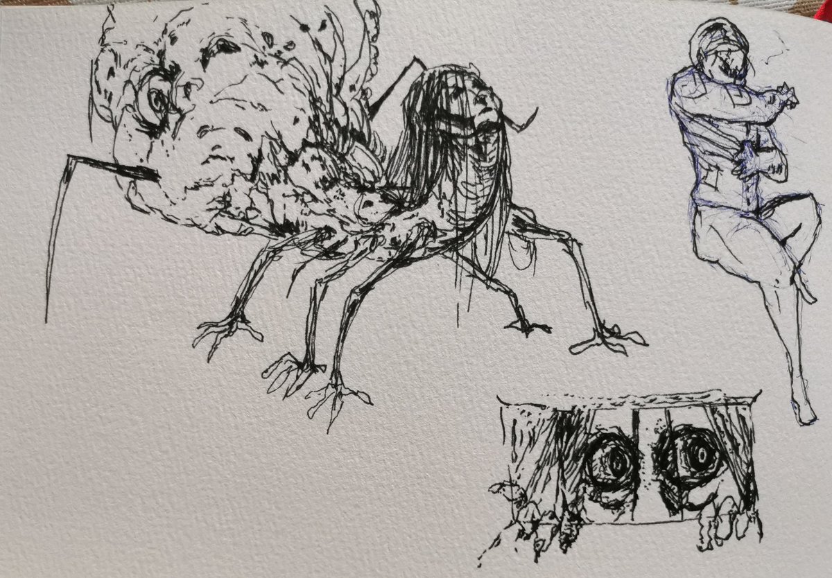 ChibiRaiden1's tweet photo. Spider like monster doodled at the beach and peeking lady made on the bus. #monsterdesign #bodyhorror #horrorart #inksketch https://t.co/I05Zwy0W8S