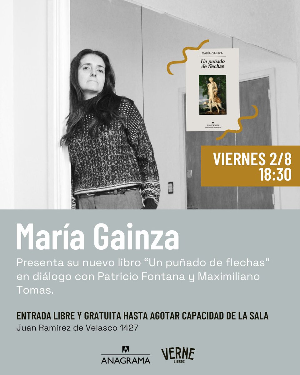 📚✨ ¡No te pierdas la presentación de "Un puñado de flechas" de María Gainza, editado por @Anagrama (1) ! 🌟

Te esperamos para disfrutar de una tarde literaria imperdible

🗓️ Fecha: viernes 2 de Agosto
🕕 Hora: 18:30hs
📍 Lugar: Juan Ramírez de Velasco 1427
