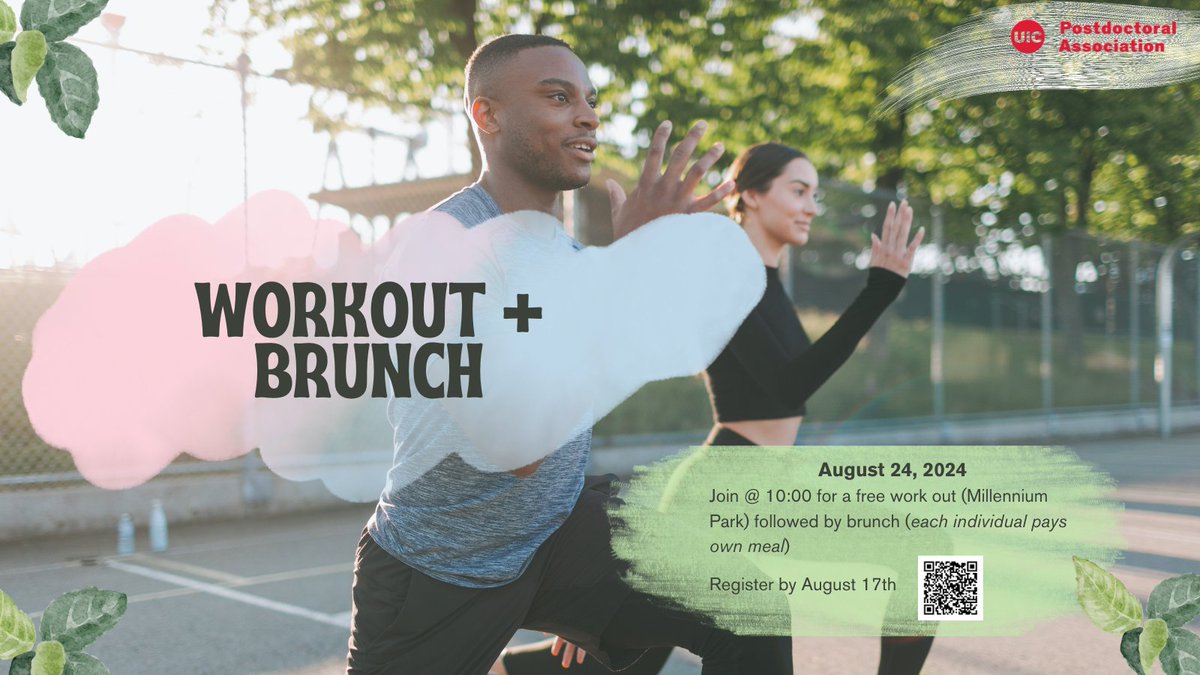 UICPostdoc's tweet image. Join fellow @thisisUIC postdocs for our upcoming wellness event! Free Kickboxing and Zumba workout at Millennium park, then a chance to refuel with brunch. RSVP by before August 17th so we can enjoy the end of summer together!
