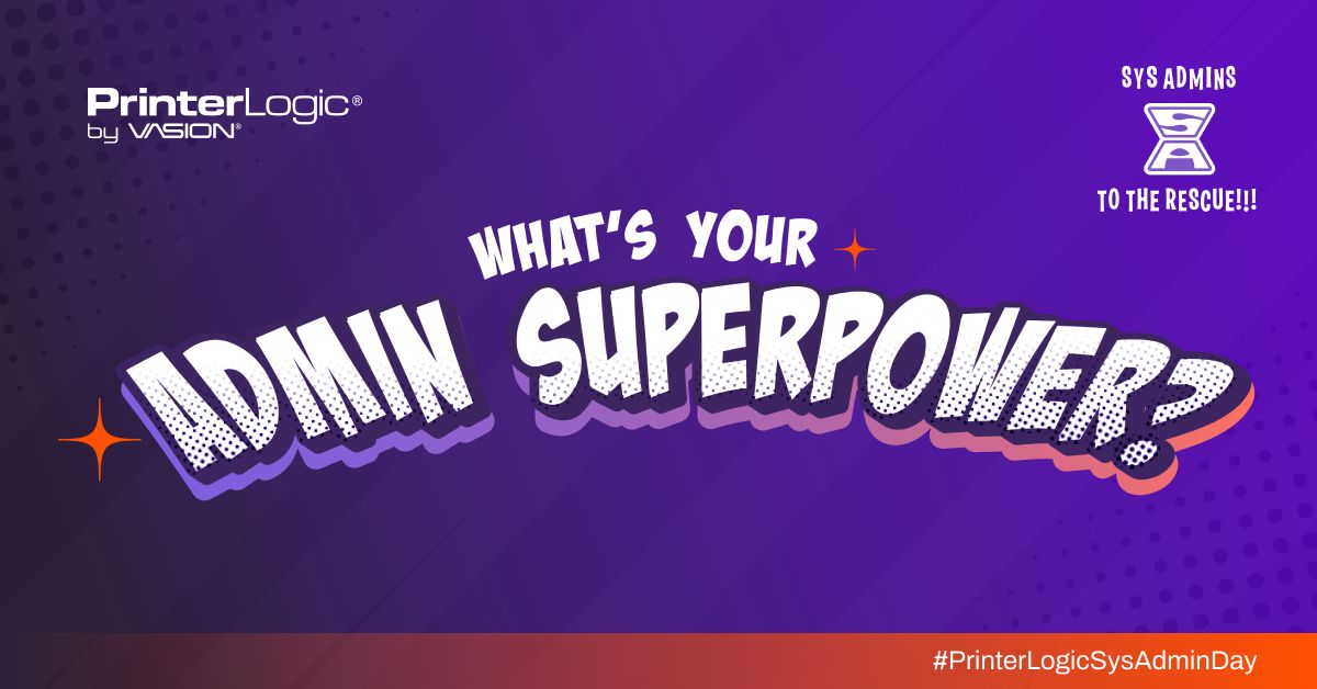 Our #PrinterLogicSysAdminDay celebration continues with another question for our #SysAdmin superheroes: What's your individual SysAdmin superpower? Comment for an entry into our #SysAdminDay contest. Like and share for two extra entries.  buff.ly/3SLdXDp