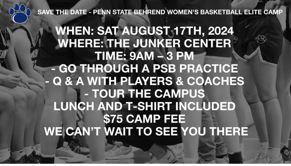 We are having an Elite Camp! Come check out what being a college athlete is all about 🏀 click the link to register or email Coach VanHook chs18@psu.edu

psblions.com/WBB_Elite_Camp